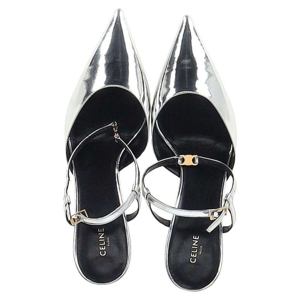 Celine Ankle Strap Pointed Toe Pumps in Silver Leather - Picture 4 of 7